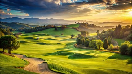 Peaceful and scenic golf club in the Tuscan hills , golf, Tuscany, hills, green, serene, nature, landscape, valley