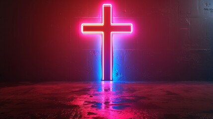 Wall Mural - illustration of cross with neon colors