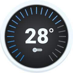 Poster - Round thermostat showing temperature is increasing on a white background