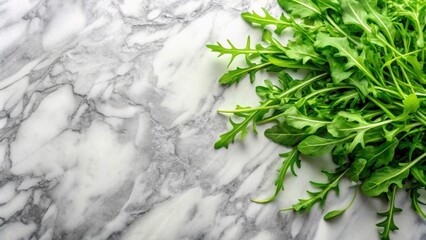 Arugula leaves on marble background, close up, arugula, leaves, green, fresh, organic, vegetable, raw, healthy, vegetarian