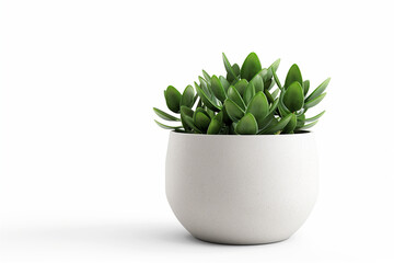 A modern potted plant with lush green leaves in minimalist white pot, adding touch of nature to any space. This stylish decor piece enhances ambiance beautifully