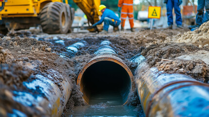 Engineers Inspecting Underground Pipeline