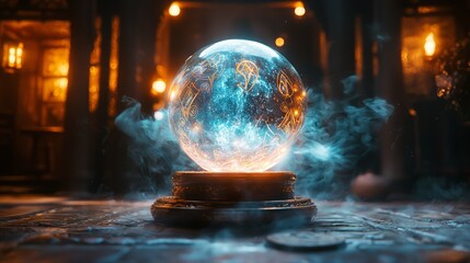 Mystical Crystal Ball with Glowing Smoke and Intricate Patterns