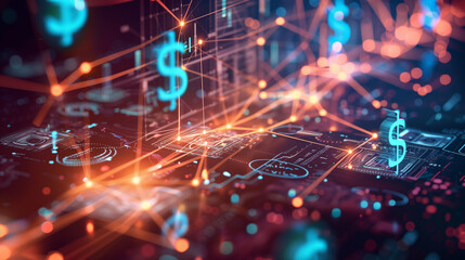 Fototapete - digital business financial transaction, cash flow in business, secure finance network, business finance concept photo