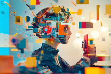 Poster - A futuristic figure interacts with digital elements, symbolizing technology and innovation.