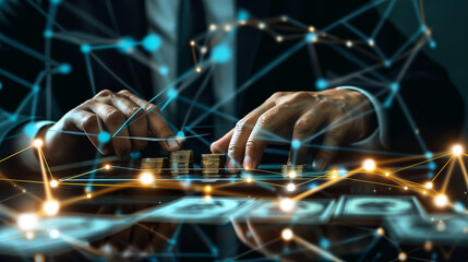 Fototapete - digital business financial transaction, cash flow in business, secure finance network, business finance concept photo
