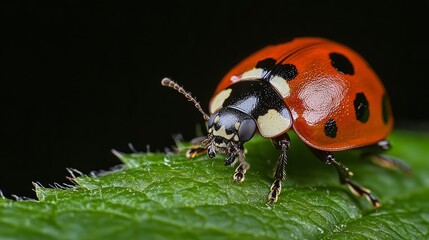 Wall Mural - ladybug on leaf macro photo