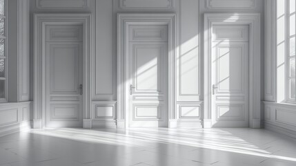 Leinwandbilder - abstract backgroun with three close door in a white room architectural interior element modern minimal concept