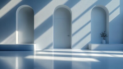 Leinwandbilder - abstract backgroun with three close door in a white room architectural interior element modern minimal concept