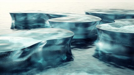 Wall Mural - Abstract Iceberg Platforms in Blue Ocean Water