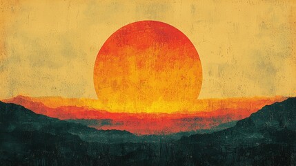 Sticker - Abstract Sunset Over Mountains   Grunge Texture