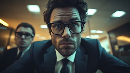 Wall Mural - Eccentric and quirky employees - low angle shot - at their desks - frustrated - aggravated - retro style office - vintage decor - ultr cool 