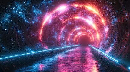 Wall Mural - abstract cosmic panoramic backgroun wallpaper with blue pink neon rays an glowing lines spee of light