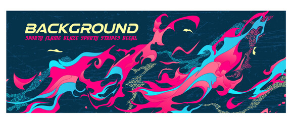 Wall Mural - flame fire volcano lava pink sakura Asia Japan illustration anime style banner sporty background decal wrap livery