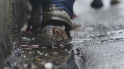 cold and wet little grey mouse