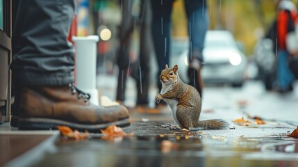 little squirrel is standing on the street