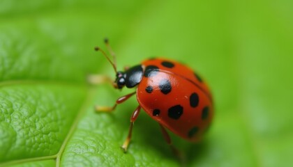  Vibrant Ladybug on a Leafy Green Stage