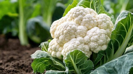 A cauliflower of cauliflower (Brassica oleracea) in the field, ready for harvesting