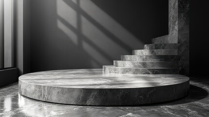 Leinwandbilder - abstract grey backgroun with concrete cylinder podium empty pedestal modern minimal showcase with stage for product presentation