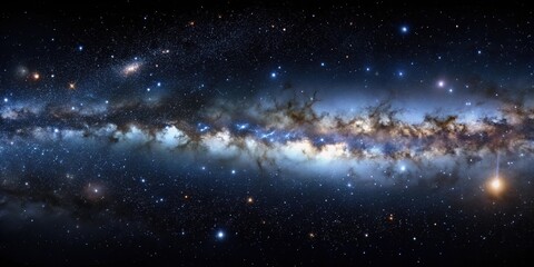Wall Mural - wide-angle black night sky with stars and galaxy in outer space