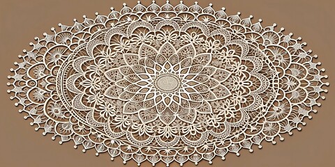 Wide-angle ornamental lace pattern circle background with many details seamless texture