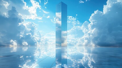 Leinwandbilder - abstract modern minimal backgroun mirror pyrami skyscraper under the blue sky with white clouds