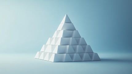 Poster - A detailed 3D cost structure pyramid for business on a minimal surface, with room for copy.