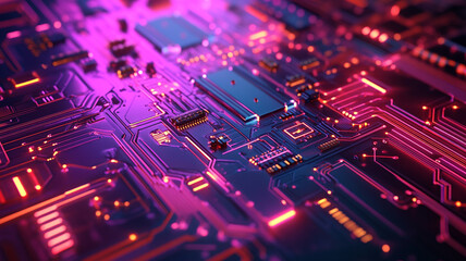 Poster - Vibrant illustration of a futuristic circuit board illuminated with colorful lights