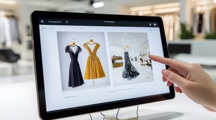 Woman Shopping For Dresses Online On Tablet