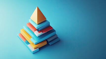 Poster - 3D cost structure pyramid with arrows and sections, top view, ample copy space.