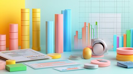 Poster - 3D infographic of business costs, organized in sections, with copy space on the right.