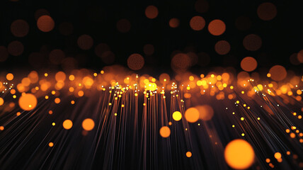 Poster - Warm glowing particles scattered across a dark background with fine lines adding depth and texture