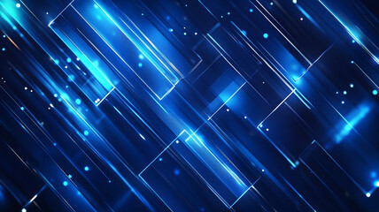 Poster - Dynamic blue abstract illustration depicting high-tech lines and glowing particles in motion