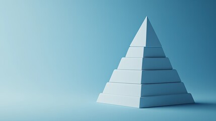 Poster - A detailed 3D cost structure pyramid for business on a minimal surface, with room for copy.