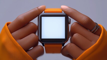 cartoon flexible african hands in re sleeve wears electronic smart watch with blank screen business clip art isolate on white background