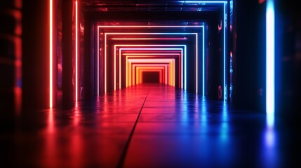 Canvas Print - A futuristic neon tunnel, a vibrant corridor of glowing lines, symbolizes technology, progress, and a gateway to the future. The vibrant colors represent innovation, energy, and excitement.