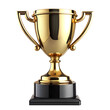 © Wahedul - A golden trophy with two handles, standing tall on a black base, set against a transparent background | gold trophy cup