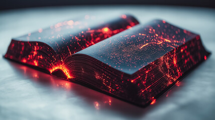 Poster - High-tech book with augmented reality markers on the cover, isolated on a pure white background, merging physical and digital realms.