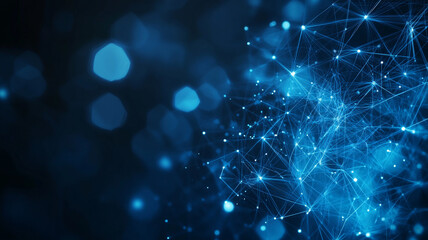 Poster - Abstract digital illustration of interconnected blue particles in a cosmic setting