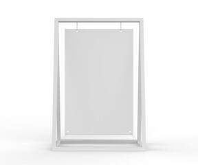 Wall Mural - Metal blank a frame with swinging banner board 3d render illustration.