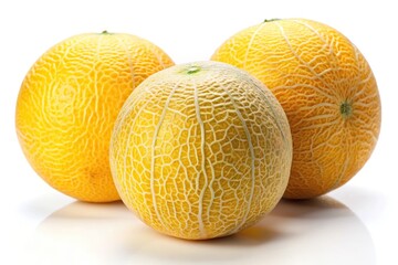 Wall Mural - Yellow Cantaloupes isolated on white background with Depth of Field effect