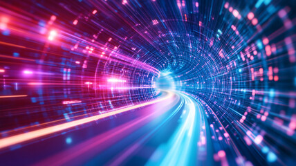 Poster - Dynamic illustration of colorful light streaks in a futuristic tunnel at high speed