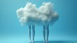 © Natalia - couple of abstract white clouds with mannequin legs soul mate metaphor social role play partners interaction minimal surreal clip art isolate on blue background