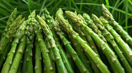 A display of freshly harvested asparagus (Asparagus officinalis), with long, tender stalks