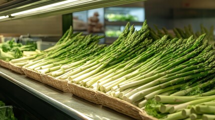 A display of freshly harvested asparagus (Asparagus officinalis), with long, tender stalks