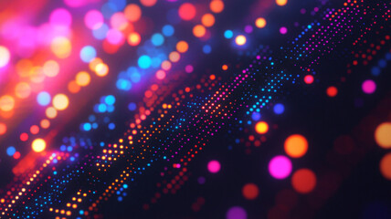 Poster - Colorful abstract illustration of glowing dots creating a dynamic pattern in a dark setting
