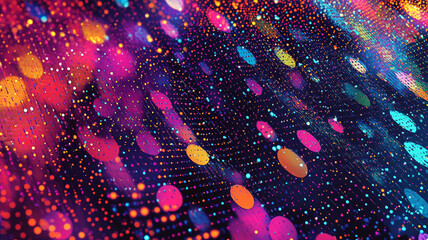 Poster - Colorful dots create a dynamic effect in this vibrant abstract illustration on a dark background