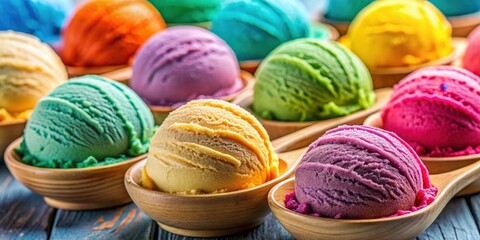 A closeup of a variety of gelato flavors in colorful scoops , gelato, dessert, ice cream, Italian, sweet, cold treat