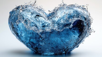 melting heart shape water splash splashing blue liqui clip art isolate on white background