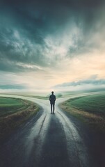 person standing at a crossroads, deciding which path to take for a new beginning